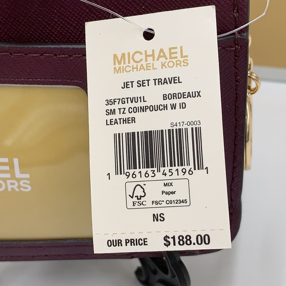 MICHAEL KORS SMALL TOP ZIP COINPOUCH WITH ID BORDEAUX COLOR - Picture 8 of 11